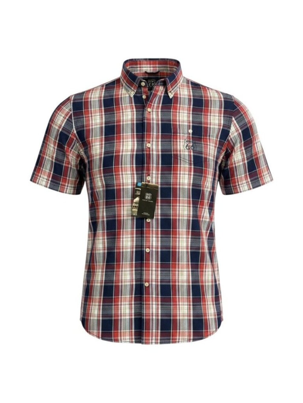 Route 66 Mens Red & Navy Short Sleeve Button-Up Plaid Shirt XL NWT